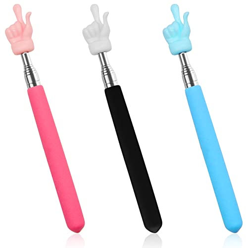 3 Pcs Teleskop Lehrer Zeiger, ausziehbare Hand Zeiger Finger Zeigestock, Mini einziehbar Klassenzimmer Zeiger für Grundschule Kindergarten Lehrer (Schwarz Rosa Blau)