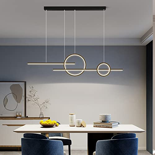 Bellastein Modern LED Pendelleuchte Esstisch Hängelampe Dimmbar Esstischlampe 56W mit Fernbedienung Esszimmer Hängeleuchte Kreativität Küche Wohnzimmer Lampe 110cm (Schwarz)
