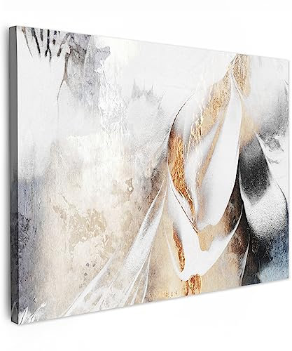 MuchoWow© Impression sur Toile Decoration Murale Peinture 70x50 cm Tableaux Decoratifs Muraux Décoration Chambre Luxe - Abstrait - Or - Blanc