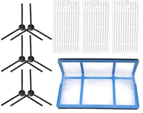 Kit di 10 pezzi di ricambio per filtro spazzola laterale compatibile con aspirapolvere robot per Zaco V3 V3s V5 V5s V5s Pro – 6 spazzole laterali, 1 filtro primario, 3 filtri