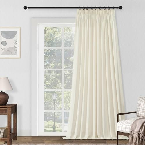 MRTREES curtain white door privacy, brushed cotton curtains 90 drop, beige curtains with hooks for track for windows, W90 x L90 1 Panel