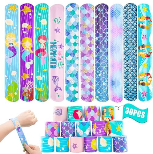 HEAWAA 30Pcs Schnapparmband Kinder, Cartoon Slap Armband Geburtstag Party Zubehör Geeignet für Jungen und Mädchen Geburtstag Geschenk Spielzeug Partytüten Füller(Mermaid)