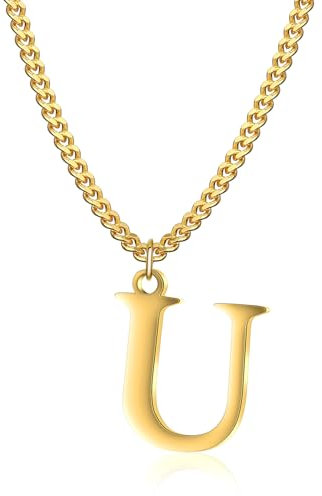Symretie Goldkette mit Buchstaben U,14K Gold Vergoldet Initial Halskette,Edelstahl Kette mit U,Gold kettenanhänger kette für Damen Mädchen