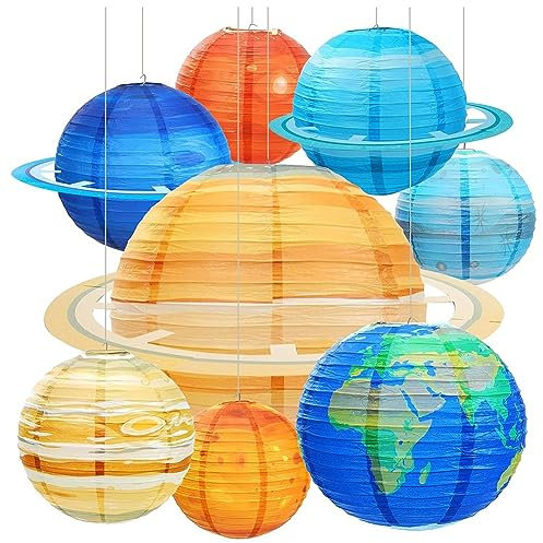 MOLERRI 8 StüCk Weltraum-Papierlaternen, Mehrfarbig, Sonnensystem, Planeten, Laternen, 30,5 cm, PartyzubehöR für Thema Weltraum