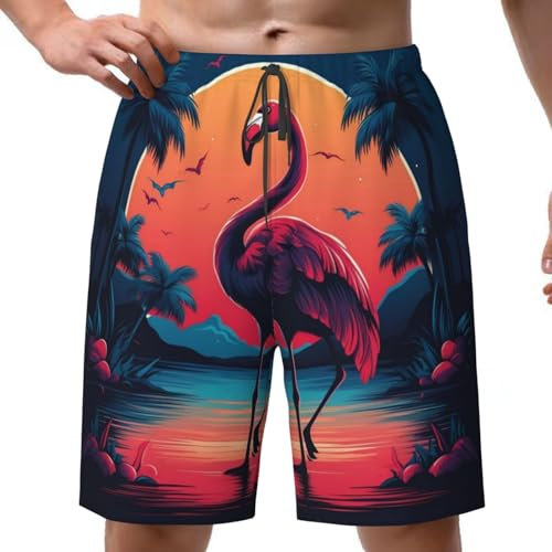 PAQGSREM Short de bain pour homme à séchage rapide - Short de plage amusant, Flamingo Palmier Punk, L