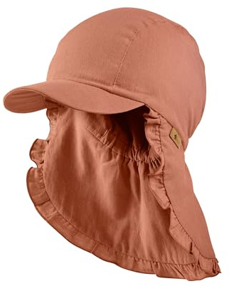 Sterntaler Schirmmütze Nacken gerüscht - Mädchen Mütze aus Baumwolle mit Nackenschutz - UV-Schutz 50+ Sonnenhut mit Rüschenrand - Sommer Kopfbedeckung - Gummiband im Nacken - lichtbraun, Größe 53