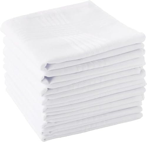 VIDSTW 10 Stück Einstecktuch 100% Baumwolle Einstecktuch Weiss, 40Cm x 40Cm Taschentücher, Herrentaschentücher Streifendesign, Anzugzubehör für Herren für Hochzeitsfeiern, Abendpartys