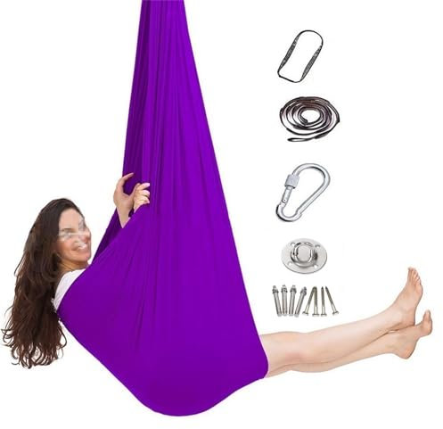 Aerial Yogatuch, Therapieschaukel, Yoga Vertikaltuch, Sensory Swing, Yogatuch Zum Aufhängen, Hängematten, Sensorische Schaukel, Yoga Set Für Erwachsene Kinder, Doppelschaukel(Lila)