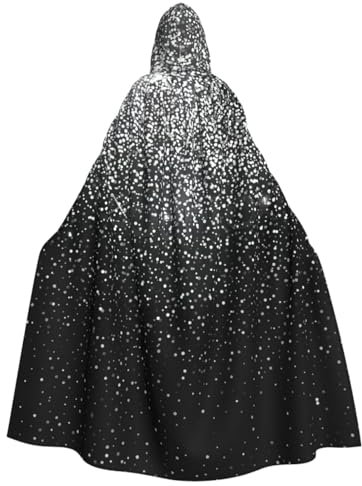 KoNsev Glänzender silberner Glitzer-Umhang mit Kapuze, Halloween, Mittelalter-Kostüm, Erwachsene, Cosplay, langer Umhang für Damen und Herren