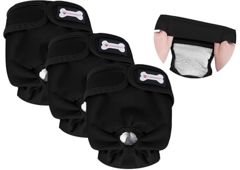 3 Pack Female Dog Diapers,Reusable Nappies for Doggie in Heat,Highly Absorbent Dog Nappies Female for Pet Incontinence with Adjustable Snaps (ALL BLACK, XXL, count, 3)