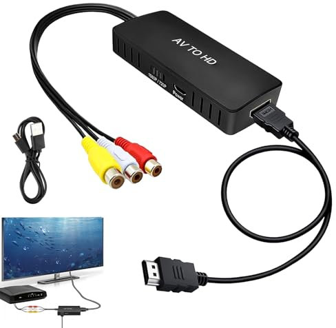 Eiaigky Adaptateur AV vers HDMI, Convertisseur RCA vers HDMI, Adaptateur Audio Vidéo Composite CVBS avec Câble Compatible avec PS2, PS3, Xbox, DVD, 1080p Full HD pour HDTV, Moniteur, Projecteur