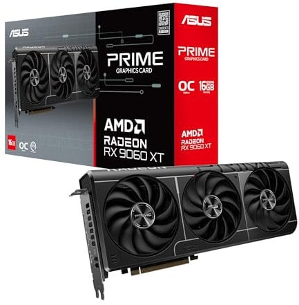 ASUS Prime Radeon RX 9060 XT OC Edition 16GB GDDR6 Gaming Graphics Card (AMD Radeon RX9060XT, AMD RDNA 4 Architecture, PCIe 5.0, 1x HMDI 2.1b, 2X DisplayPort 2.1a, PRIME-RX9060XT-O16G)