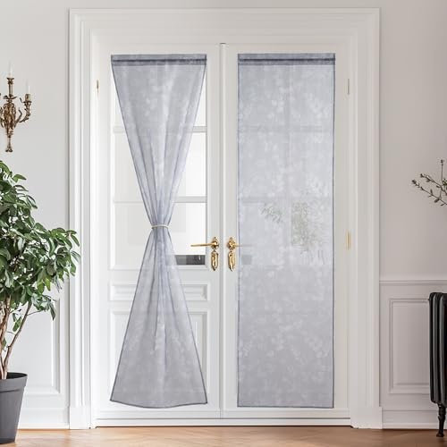 PONY DANCE Tende Trasparenti per Finestre con Stampa 2 Pezzi 60x240 CM Tende a Vetro per Cucina Porta Finestra Moderne Decorazioni Curtains con Tasca, Blu