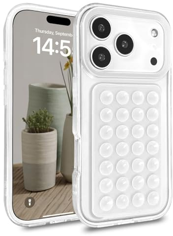 Altartar Hülle für iPhone 17 Pro mit Abnehmbar Saugnapf,Silikon Schutzhülle Transparent Handyhülle Stoßfest Silikonhülle Dünn Clear Case Kratzfest Bumper Cover für iPhone 17 Pro 6.3,Weiß