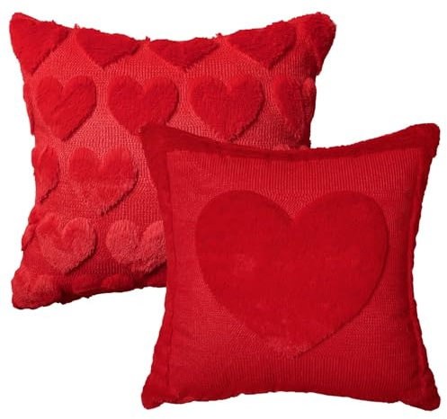 Artoid Mode Rot Herz Weich Künstliche Pelz Valentinstag Kissenbezüge 2er Set, 45x45 cm Jacquard Samt Sofakissen Zierkissenbezug Schlafzimmer Deko