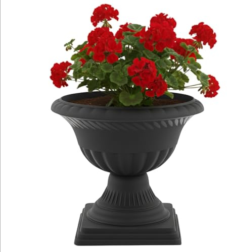 Blumentopf großer Blumentopf Pflanzpokal, Amphore Pflanzgefäß mit Stiel Blumenbeet Ø 28 cm H 29 cm rund Terrakotta Breit Home and Garden Arrangement Matt Grabtopf für frische und künstliche Blumen