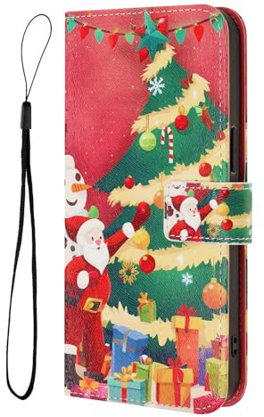 SNCLET Anti-Scratch Hülle für iPhone 6s Handyhülle Christmas Schöne Weihnachts PU Leder Magnetverschluss Brieftasche mit Kartenfächer Hülle für iPhone 6s,Weihnachtsbaum