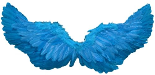 Joygoodta Fjädervinge med elastiska remmar kreativ lätt cosplay-vinge för temafester fotograferingsmaterial, blå blå fjädrar