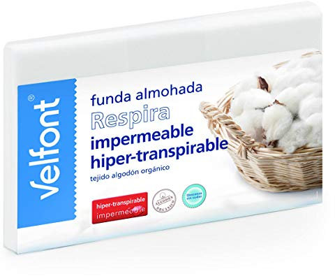 Velfont Funda Almohada Respira Transpirable hipermeable hipoalergenico Tratamiento aloevera Todas Las Medidas (90cm)