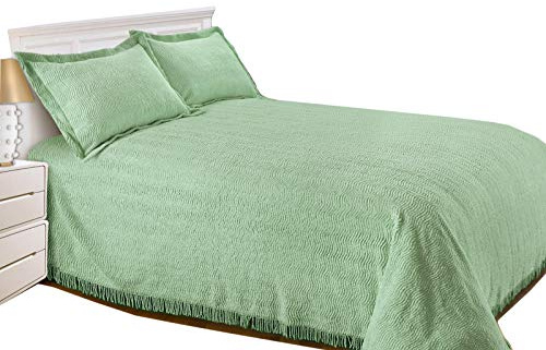 Snugglemore Luxury Candlewick Bedspread Traditional Bed Throw Size Single Double & King (King, Green)