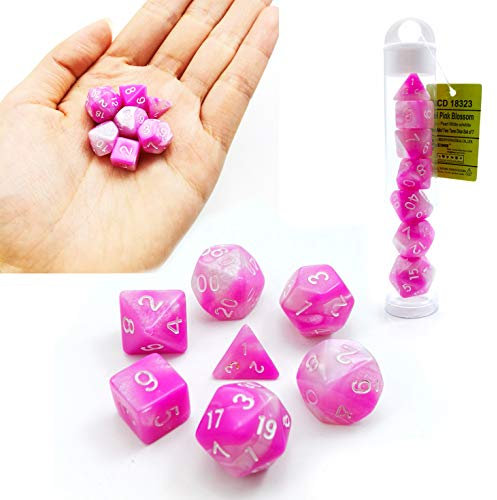 Bescon Mini Gemini Würfel Set 10mm - Einzigartige Two Tone Farben D&D Dice Set of 7, Kleine Polygonal RPG-Rollenspiel Polyedrische Würfel Set in Tube, Pink Blossom