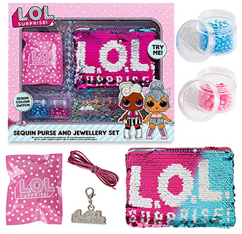 L.O.L. Surprise! LOL Switch Purse L.O.L. Überraschung Pailletten-Geldbörse und Schmuckherstellungs-Set für Mädchen, Puppen mit Konfetti, Pop, Diva, Rocker und Mc Swag, Rose