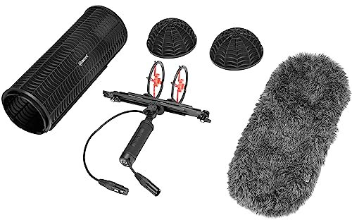 Handheld Mic Windshield Suspension System, BOYA BY-WS1000 Shotgun Microphone Blimps with XLR Cable for 20-22mm Diameter Shotgun Microphones for Canon Nikon Sony DSLR Camcorder Recorder