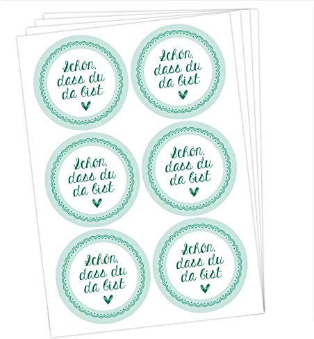 Papierdrachen 24 runde Sticker zu Taufe und Kommunion - Aufkleber zur Dekoration von Gastgeschenken - Schön dass du da bist (grün) Set 12