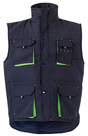 Velilla 205902; Gilet imbottito bicolore multitasche; colore blu navy e verde lime; taglia S