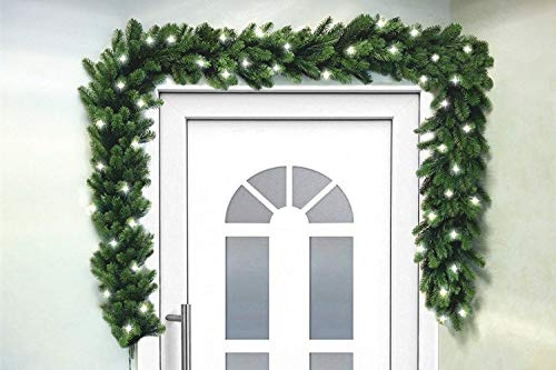 Xenotec Voll-PE Weihnachtsgirlande künstlich Länge ca. 270 cm naturgetreu im Spritzgussverfahren Hergestellt mit 45 Warmweißen LED’s ca. 2 m Zuleitung