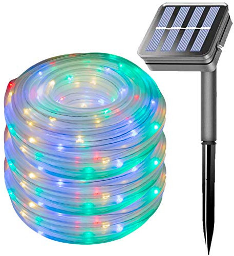 100LED Rope Lights Outdoor,KINGCOO Waterproof 39FT Solar Powered 8Mode Tube Strip Light Copper Wire Fairy String Lights for Garden Yard Party Wedding Christmas Decoration(Multicolor)