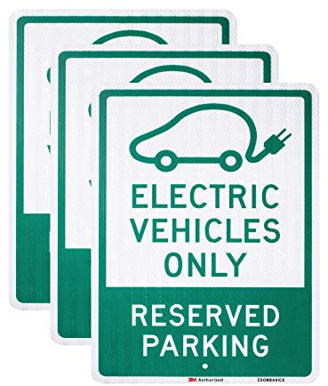 3 PACK - EV Parking Sign Electric Vehicle Reserved 12 x 18 3M Authorized Engineer Grade EG EGP Quality Reflective Durable Laminated Aluminum