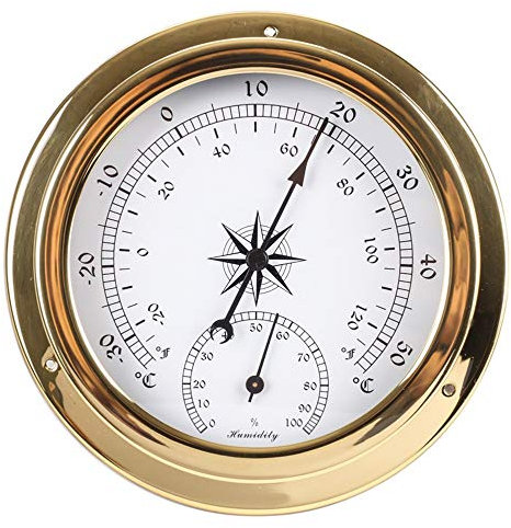 WBMKH Brass Case Weather Station Barometer Temperature Hygrometer Clock and Clock Tid 145mm