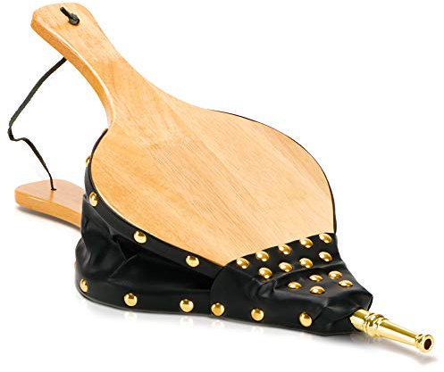 Kamin Gebläse 17 x 7,5 große Holz Luftgebläse Gebläse für Outdoor Camping BBQ Grill Schornstein Hand Gebläse Pumpe Barbecue Feuerwerkzeuge Zubehör mit hängenden Riemen (17 x 7,5, Holz-Farbe)