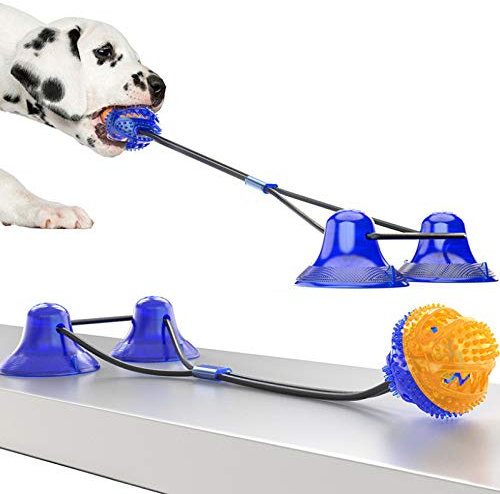 HUOQILIN Masticare Palla Giocattolo, Palla Giocattolo per Cani con Ventosa, Multifunzione Denti Palline Masticare Resistenti, per Molare, Pulizia dei Denti, Gioco,B