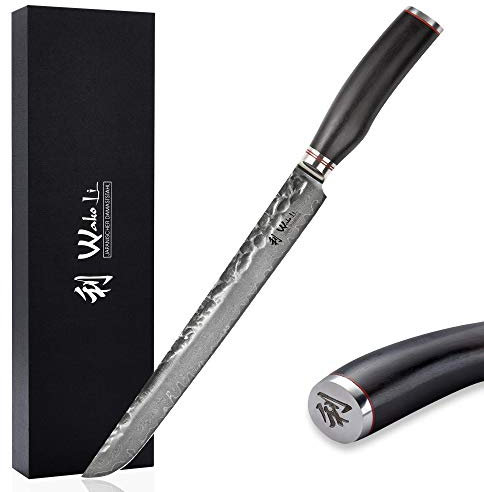 Wakoli EBO Premium Fleischmesser Tanto mit 27,5 cm Klinge und Hammerschlag gefertigt aus 67 Lagen echtem Damaststahl mit schwarzem Eichenholzgriff I Damastmesser Küchenmesser und Profi Kochmesser