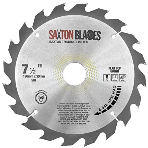 Saxton Flat Top TCT Circular Saw Blade 190mm x 20T x 30mm Bore + rings fits Bosch Makita etc