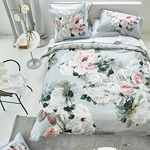 Peonia Grande Bettbezug, Bedruckt, Baumwoll-Satin, 260 x 240 cm, Grau,