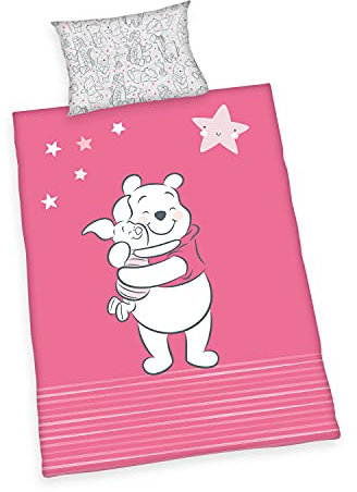 Herding Winnie Puuh Bettwäsche-Set, Kopfkissenbezug 40 x 60 cm mit Hoteleinschlag, Bettbezug 100 x 135cm, Mit leichtläufigem Reißverschluss, 100% Baumwolle/Linon