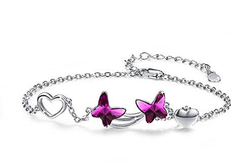 JFASHOP Damen Schmetterling Armband 925 Sterling Silber Blau Kristall Kette Armband Geschenk für Muttertag Mädchen Tier Schmuck Armreif Armkette für Frau Freundin