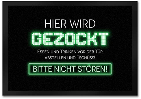 speecheese Hier Wird gezockt Fußmatte in 35x50 cm für Gamer in grün lustige Geschenkidee für Jungen und Mädchen die Computerspiele lieben und am liebsten den ganzen Tag zocken würden