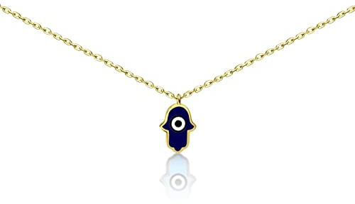 MYSTIC JEWELS By Dalia - Halskette aus 925er Sterlingsilber, Hamsa (Hand der Fatima) emaillierter böser Blick, ideal als Geschenk (Silber Goldfarben)