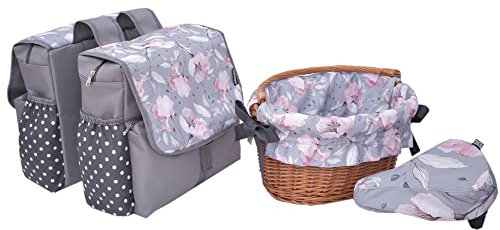 millybo BETSIE Double Fahrradtasche 3-er Set Korbeinlage Sattelbezug Gepäckträgertasche Verschiedene Muster (110.006 double-3-Set (W+P 905.002))