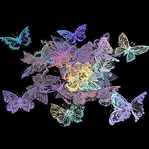 KINBOM 45 Stück Holografische Aufkleber, PET Wasserdichte Aufkleber Schmetterling Glitzer Harz Aufkleber Transparent für Scrapbooking Tagebuch Tagesplaner Wasserflasche (Schmetterling)