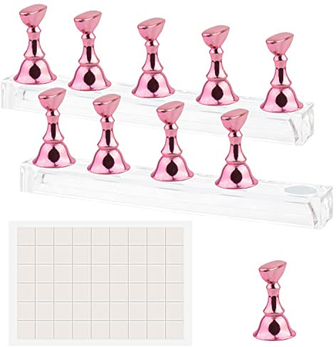 Difenni Nail Art Display Stand, Magnetic Nail Tips Practice Holder, 54 Pcs Reusable Adhesive Putty, Pink, Acrylic