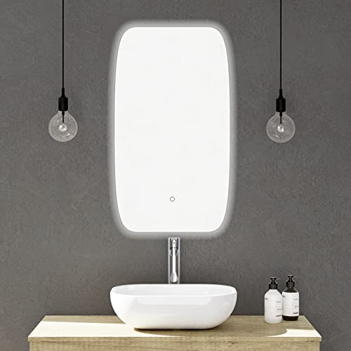 Baikal Espejo de Baño Ovalado | 45x80cm | Retroiluminado | Táctil con Antivaho | Espejo con luz | Espejo con LED.