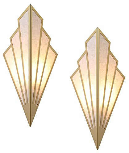 TPWEWRX Moderne Wandleuchten Innen Kreative Wandleuchte in Fächerform Leuchten Art Deco Wandlampe Leinenschirm Wandleuchte für Wohnzimmer Schlafzimmer Flur Gang E14 (2pcs Gold)