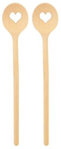 teemando® 2 X Marken-Kochlöffel aus Holz mit Herz, 30 cm, runder Kochlöffel zum Kochen und Backen