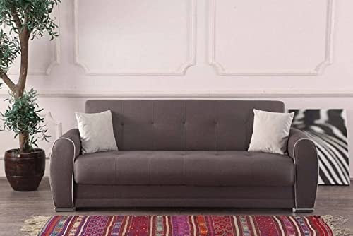 Dmora - Schlafsofa Alejandro, 3-Sitzer-Container-Schlafsofa mit 2 Kissen inklusive, Wohnzimmersofa aus gepolstertem Stoff mit klick-Klack-Öffnung, cm 224x85h87, Hellgrau
