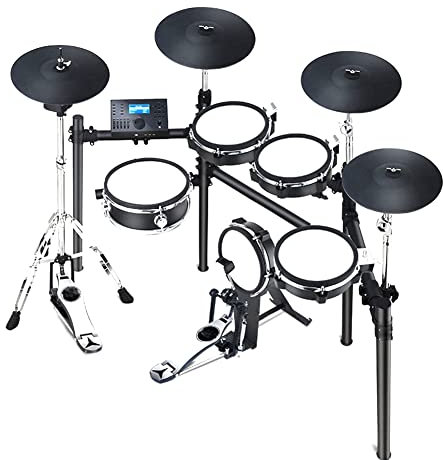 HDYNUZ Juegos de batería eléctrica, percusión de batería electrónica Profesional, 5 Tambores, 4 platillos, Almohadillas de batería de Malla con Trono de batería, Auriculares de Palos y Cable de Audio
